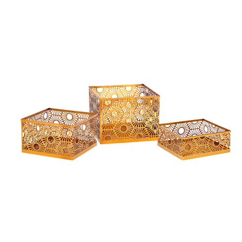 Makrey Stainless Steel Hexagon Cut-Work Square Riser Set of 3 – Rose Gold