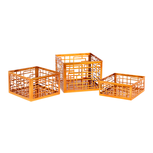 Makrey Square Cut-Work Riser Set of 3 – Rose Gold Buffet Elevation