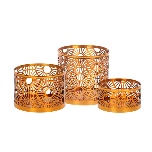 Makrey Stainless Steel Hexagon Cut Round Riser Set of 3 – Rose Gold Elevation