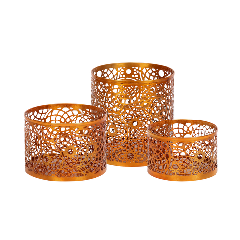 Makrey Stainless Steel Round Cut-Work Riser Set of 3 – Rose Gold Elevation