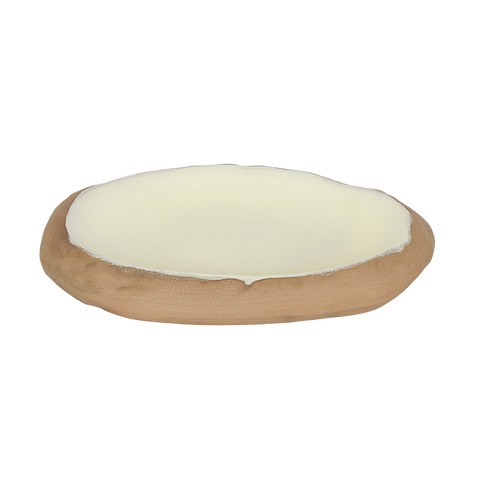 Makrey Red Clay Stone Bowl – Oval Flat 9" | Ivory Matt Glaze | Handcrafted Organic-Edge Ceramic Serving Plate | Bread, Appetizer & Sharing Platter for Restaurant & Home Dining