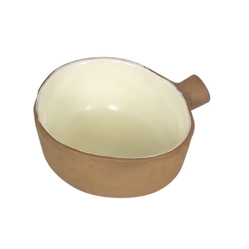 Makrey Red Clay Triangle Soup Bowl with Handle – Ivory Matt Glaze | Handcrafted Ceramic Stoneware | 450ML | French Onion & Soup Bowl for Restaurant & Home Dining