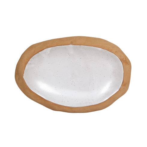 Red Clay Oval Flat Stone Bowl 9"