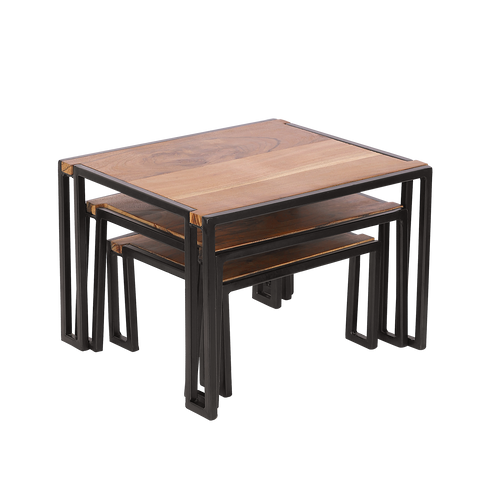 Makrey Wood & Iron Rectangular Riser Table Set of 3 – Buffet Elevation