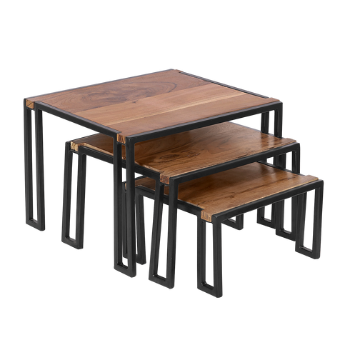 Makrey Wood & Iron Rectangular Riser Table Set of 3 – Buffet Elevation
