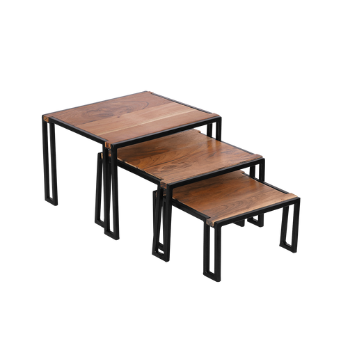 Makrey Wood & Iron Rectangular Riser Table Set of 3 – Buffet Elevation