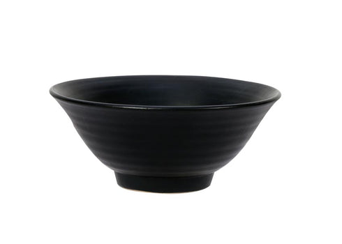 Makrey Ceramic Footed Bowl – 7" Rippled Texture | Matte Black Finish | Handcrafted Conical Noodle & Ramen Bowl for Restaurant & Home Dining