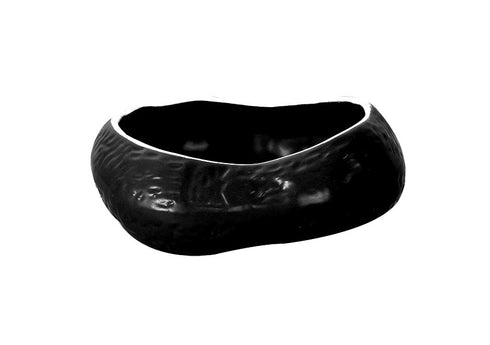 Makrey Ceramic Stone Bowl – Oval, Textured Matte Black | Handcrafted Organic Pebble-Shape Bowl | Available in 6" (S) & 8" (L) | Decorative & Snack Serving Bowl for Home & Restaurant