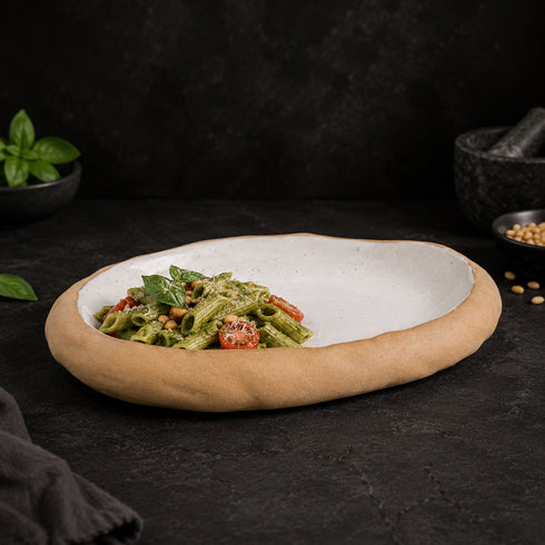 Red Clay Oval Flat Stone Bowl 9"