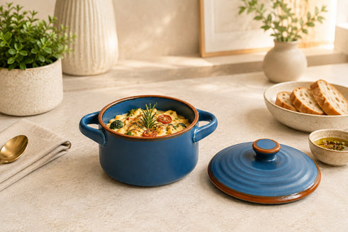 Ceramic Casserole w/ 2Hdls/Lid 4"–5"