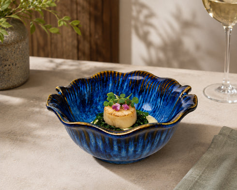Kingri V-Cut Ceramic Bowl Set – 7" (620ml), 3.75" (140ml) & 5" (250ml) | Handcrafted Stoneware Bowls for Dining & Serving