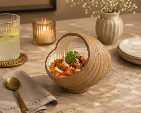 Makrey Red Clay Bag-Shape Bowl – 6" | Ivory Matt Glazed Interior | Handcrafted Ribbed Stoneware | Sculptural Footed Serving Bowl for Curry, Snacks & Statement Table Styling