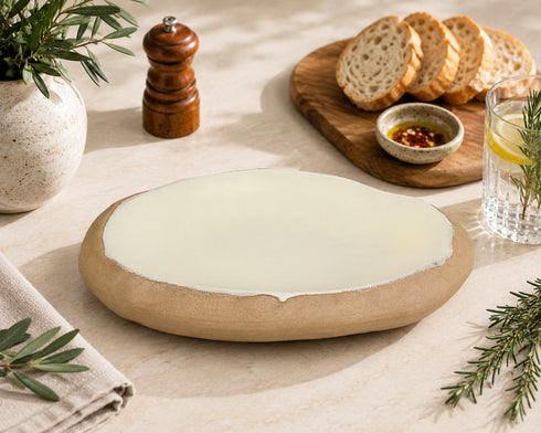 Makrey Red Clay Stone Bowl – Oval Flat 9" | Ivory Matt Glaze | Handcrafted Organic-Edge Ceramic Serving Plate | Bread, Appetizer & Sharing Platter for Restaurant & Home Dining