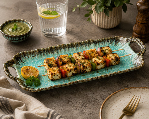 Green Reactive Glaze Ceramic Handled Platter – 3 Sizes