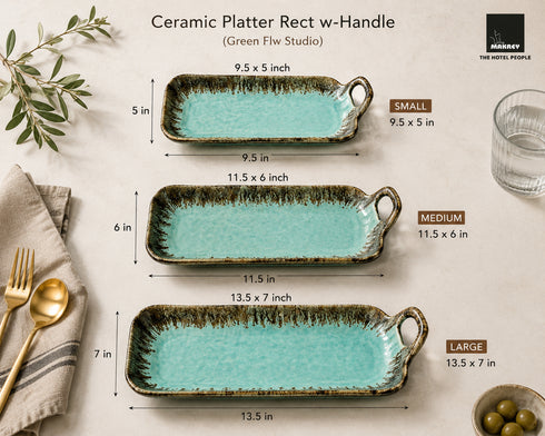 Green Reactive Glaze Ceramic Handled Platter – 3 Sizes