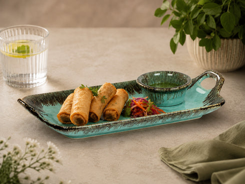Green Reactive Glaze Ceramic Handled Platter – 3 Sizes