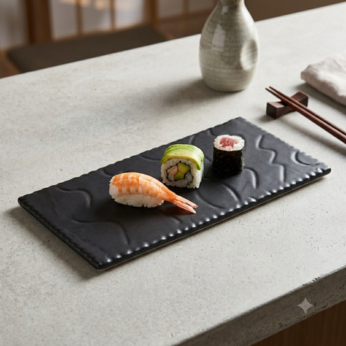 Ceramic Stone Slate Tile 12x6" Black Matt Finish