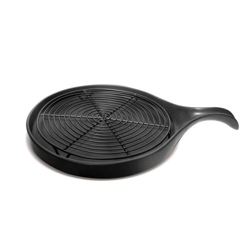 Makrey Ceramic Frypan-Shape Serving Platter – Matte Black | Handcrafted Skillet-Style Tray with Handle | Available in 8" & 12" | Rustic Serving Board for Bread, Appetizers & Tapas