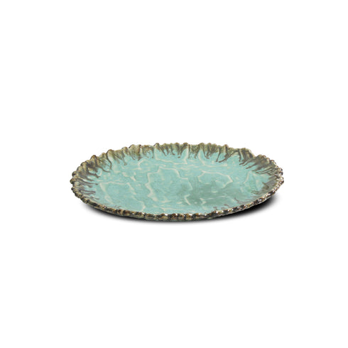 Ceramic Stone Plate 10" Broken Edge Green Glaze