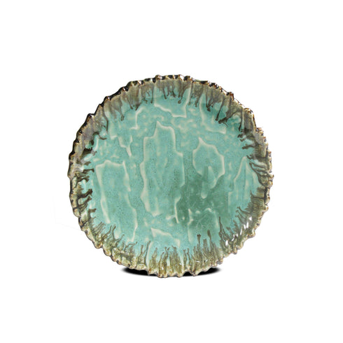 Ceramic Stone Plate 10" Broken Edge Green Glaze