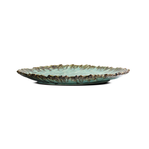 Ceramic Stone Plate 10" Broken Edge Green Glaze
