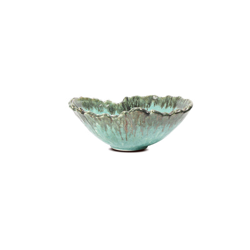 Ceramic Stone Oval Bowl Broken Edge – Green Flow Studio Glaze | S/L/XL Sizes
