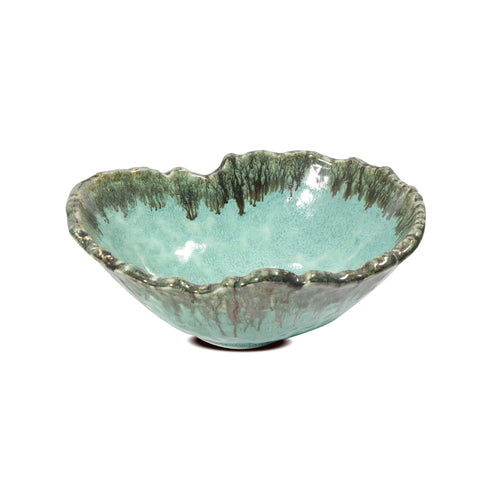 Ceramic Stone Oval Bowl Broken Edge – Green Flow Studio Glaze | S/L/XL Sizes