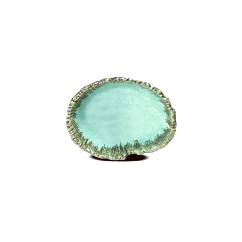 Ceramic Stone Oval Bowl Broken Edge – Green Flow Studio Glaze | S/L/XL Sizes