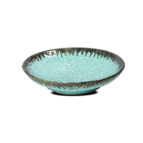 Makrey Ceramic Shallow Bowl 10.5" Hammered Green Glaze