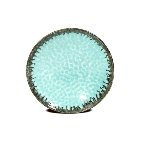 Makrey Ceramic Shallow Bowl 10.5" Hammered Green Glaze