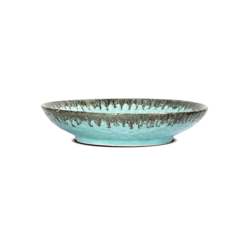 Makrey Ceramic Shallow Bowl 10.5" Hammered Green Glaze