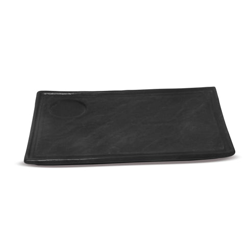 Black Matt Rectangular Ceramic Serving Platter 13x9" | Grooved Stoneware Tray with Depression Design – Ideal for Appetizers, Starters & Party Serving