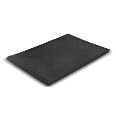 Black Matt Rectangular Ceramic Serving Platter 13x9" | Grooved Stoneware Tray with Depression Design – Ideal for Appetizers, Starters & Party Serving