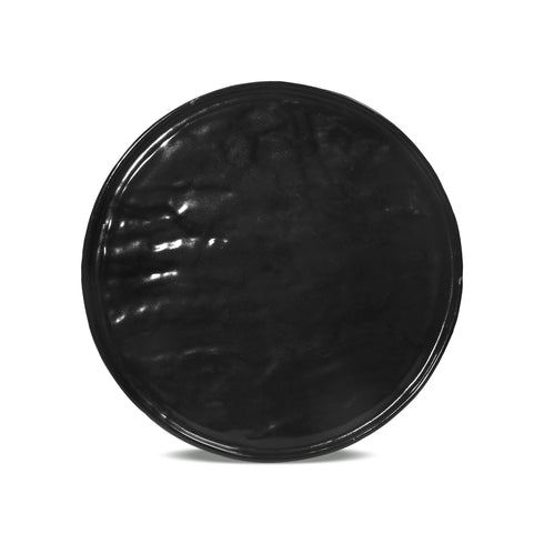 Black Matt Flat Ceramic Plate with Groove Design – (10" & 14") | Stoneware Serving Plate for Dining & Restaurant Use