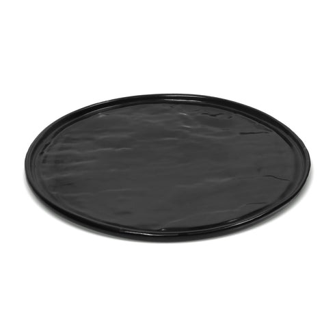 Black Matt Flat Ceramic Plate with Groove Design – (10" & 14") | Stoneware Serving Plate for Dining & Restaurant Use