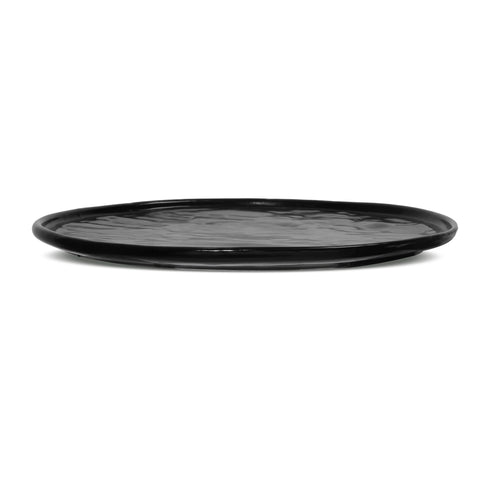 Black Matt Flat Ceramic Plate with Groove Design – (10" & 14") | Stoneware Serving Plate for Dining & Restaurant Use