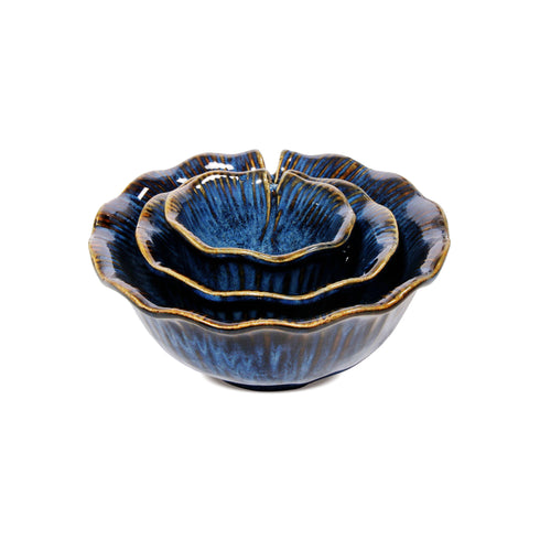 Kingri V-Cut Ceramic Bowl Set – 7" (620ml), 3.75" (140ml) & 5" (250ml) | Handcrafted Stoneware Bowls for Dining & Serving