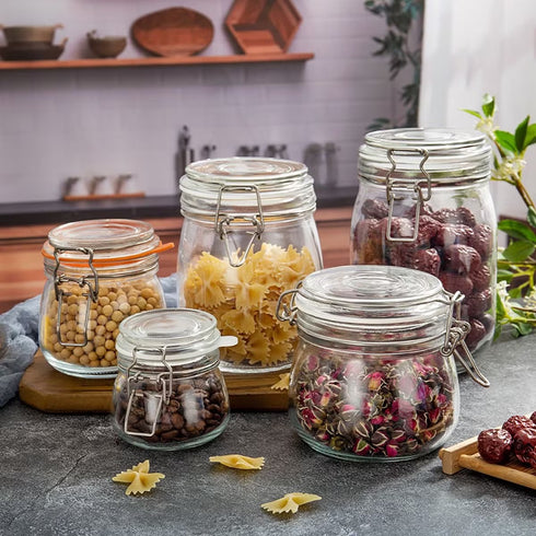 airtight glass jars with wire-frame clamp lids