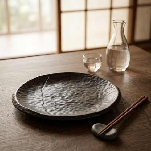 Ceramic Stone Dinner Plate 7.5" 12" Diplomat Black Matt
