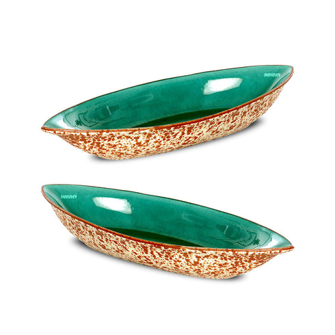 Ceramic Pointed Boat 13" Green Crackle