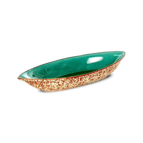Ceramic Pointed Boat 13" Green Crackle