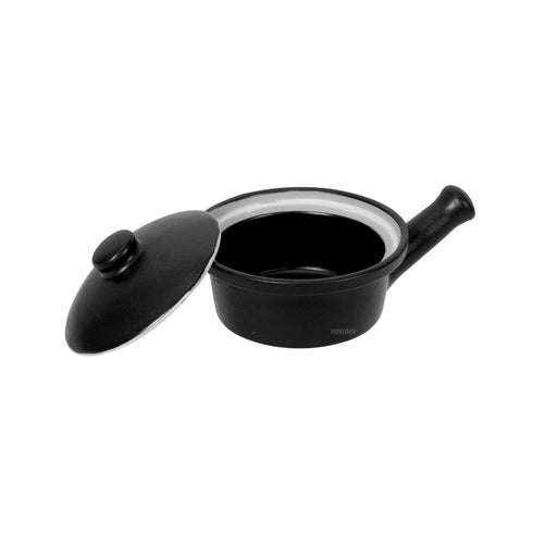Ceramic French Onion Soup Bowl w/Lid/Hdl Blk Matt