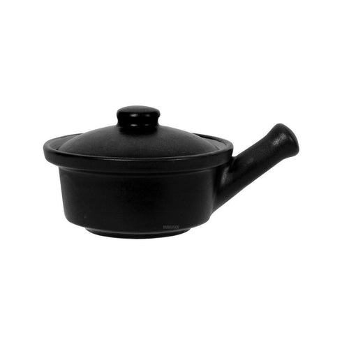 Ceramic French Onion Soup Bowl w/Lid/Hdl Blk Matt