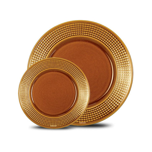 Ceramic Dinner Qtr Plates Georgen Jali-Cut Honey