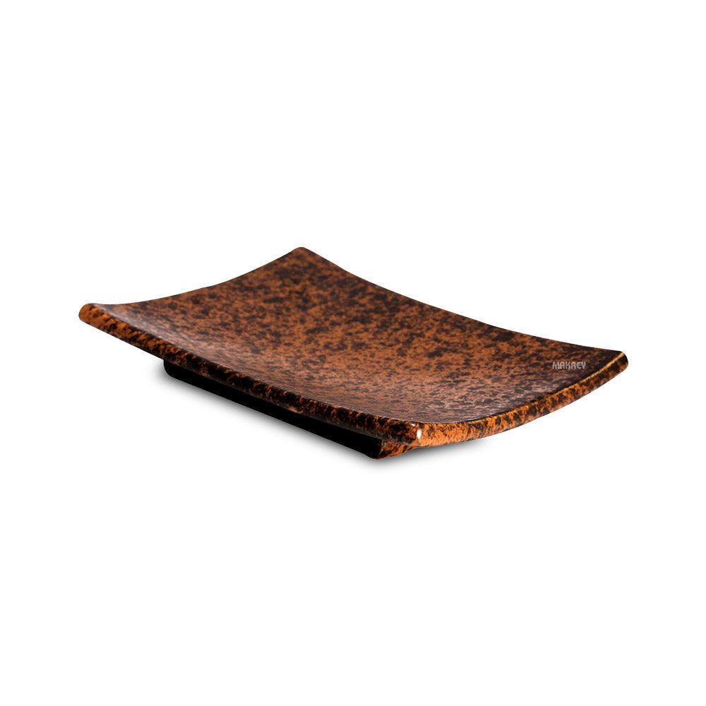 Ceramic Platter Rectangle Raised-Edges Copper Antique