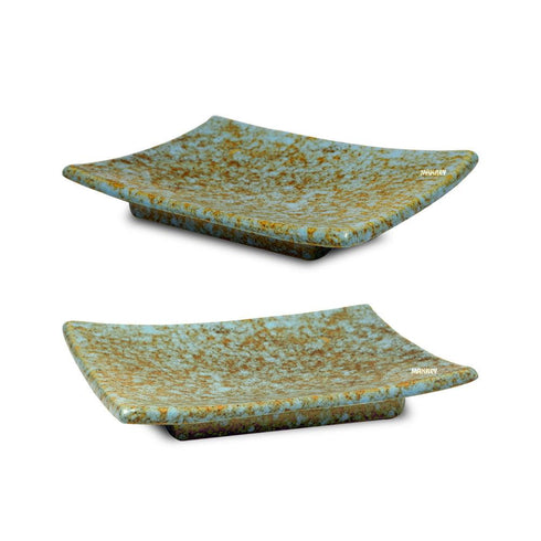 Ceramic Platter Rectangle Raised-Edges Grey Speckles