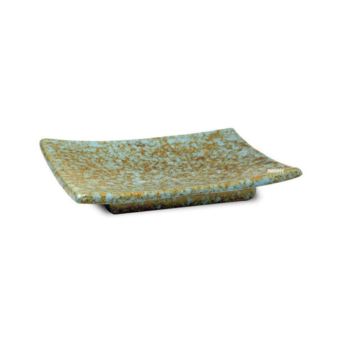 Ceramic Platter Rectangle Raised-Edges Grey Speckles