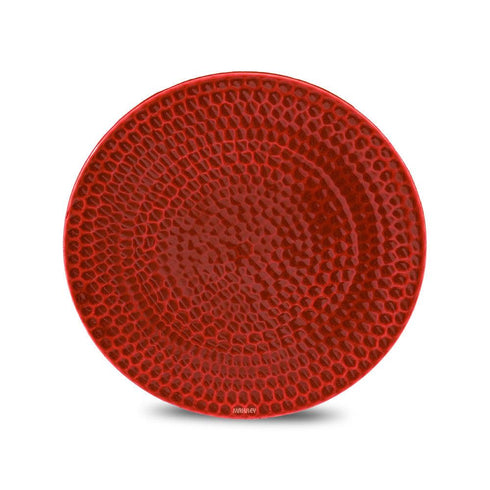 Ceramic Platter Round 11" Hammered Diamond Red