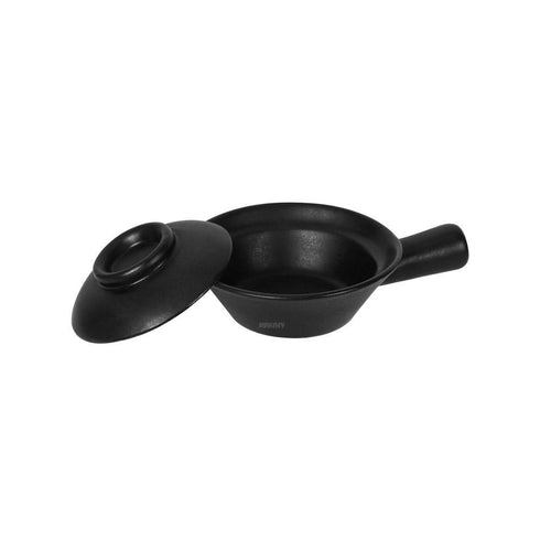 Ceramic Clay Pot w-Lid/Hdl (Low Ht) Blk Matt