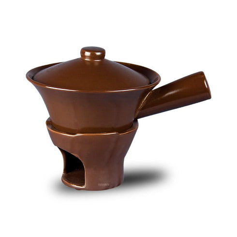 Ceramic Fondue Pot 8" w-Lid/Hdl/Burner Chocolate Brown